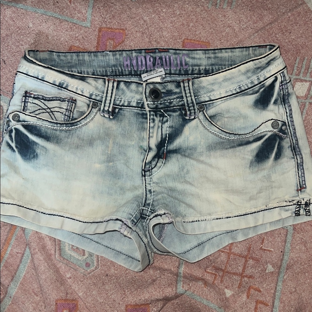 Hydraulic Women's Faded Denim Shorts - Blue & White SZ 9/10